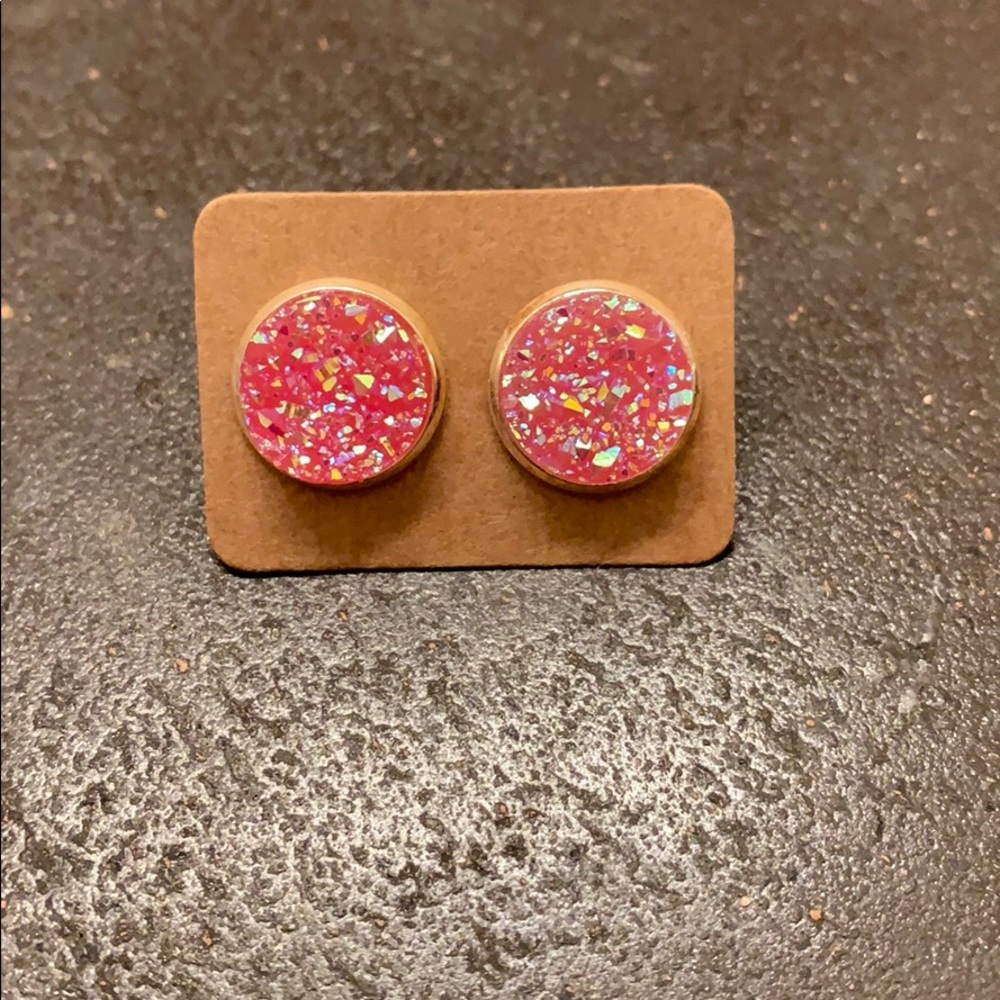 Pink druzy stud earrings